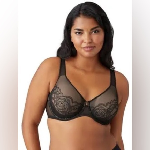 Wacoal Other - Wacoal 855225 black Stark Beauty sheer mesh lace underwire unlined bra, 36D.